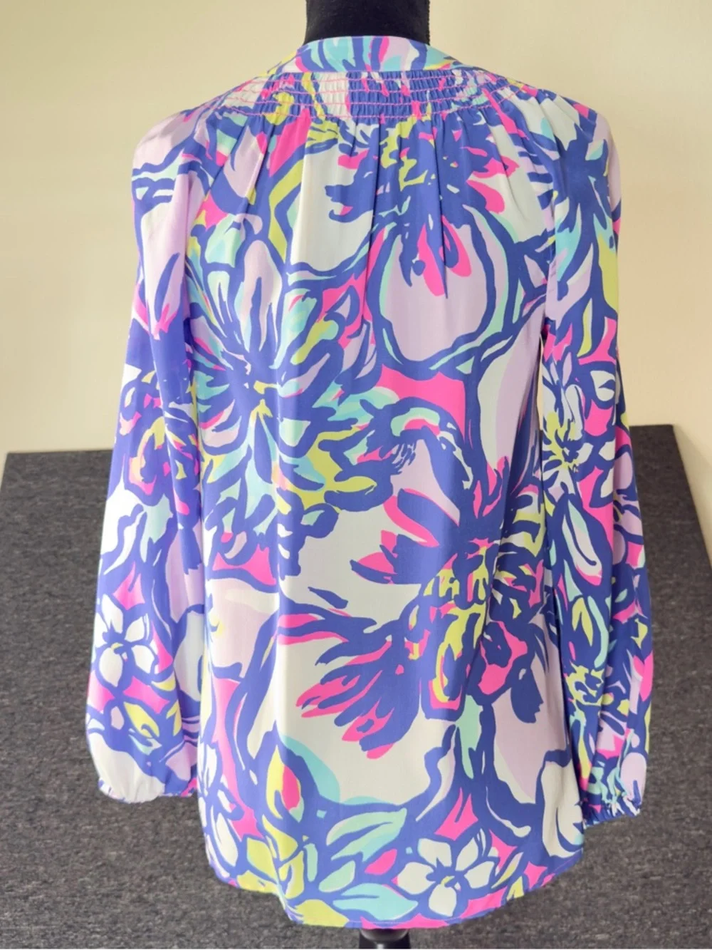 Lilly Pulitzer Elsa Silk Top with Tropical Print in Pink, Purple & Yellow - Picture 3 of 12